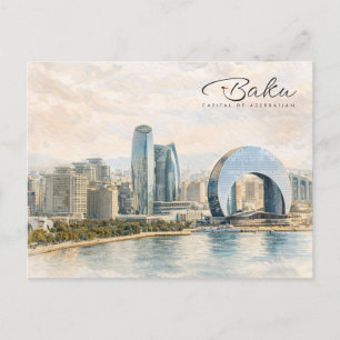 Baku Aserbaidschan Hauptstadt Aquarell Reisegesche Feiertagspostkarte