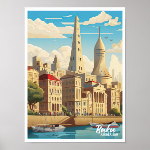 Baku Aserbaidschan Kunst Vintage Reiseillustration Poster