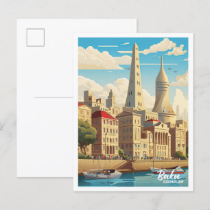 Baku Aserbaidschan Kunst Vintage Reiseillustration Postkarte