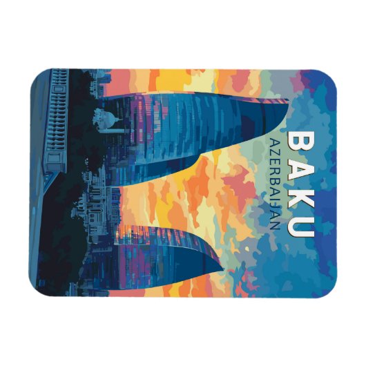 Baku Aserbaijan Reisen Kunst Vintag Magnet (Horizontal)