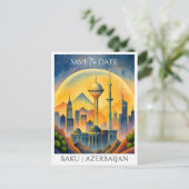 Baku Aserbaijan Wasserfarbe Save the Date Postkarte (Stehend Vorderseite)