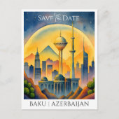 Baku Aserbaijan Wasserfarbe Save the Date Postkarte (Vorderseite)