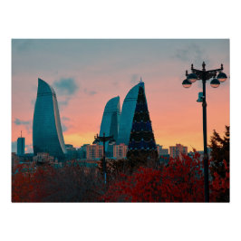 Baku-Skyline und Flammentürme Poster