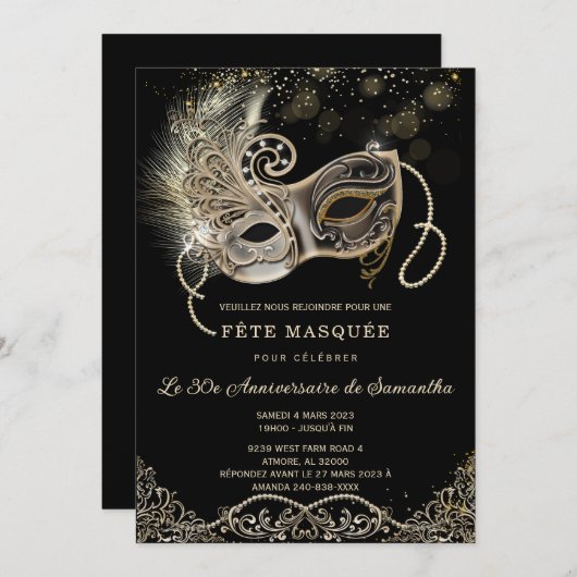 Bal Masquerade élégant Einladung (Vorne/Hinten)