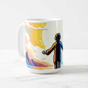 Balance of Worlds - Futuristische Pixel Art Tech Kaffeetasse