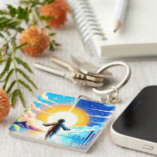 Balance of Worlds - Futuristische Pixel Art Tech Schlüsselanhänger