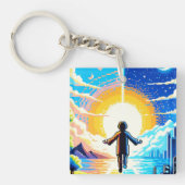 Balance of Worlds - Futuristische Pixel Art Tech Schlüsselanhänger (Vorderseite)