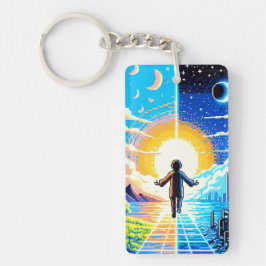 Balance of Worlds - Futuristische Pixel Art Tech Schlüsselanhänger