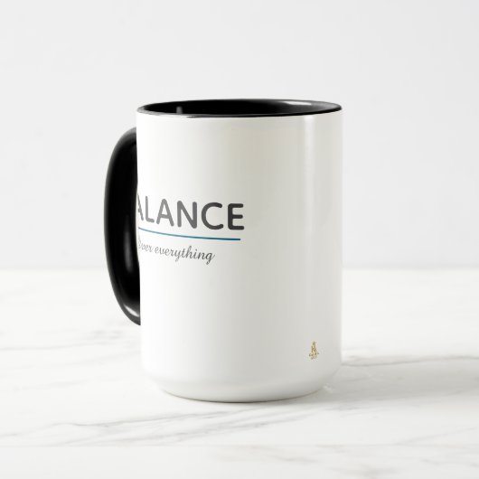 Balance Over Everything – Minimal White Typography Tasse (Vorderseite Links)