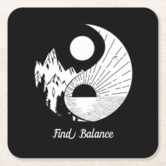 Balance Zen Yin Yang Schwarz-weiß Rechteckiger Pappuntersetzer (Vorderseite)