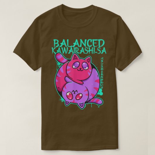 Balanced Kawairashi-sa Yin Yang Anime Cat Kitten O T-Shirt (Design vorne)