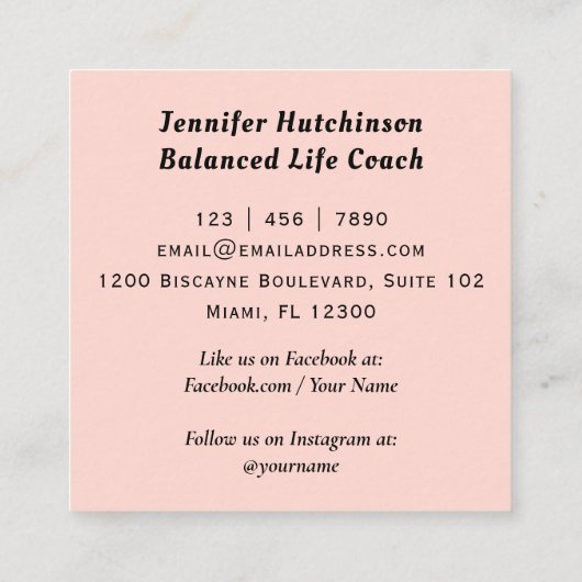 Balanced Life Coach Wellness Quadratische Visitenkarte (Rückseite)