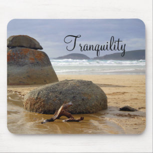 Balanced Rocks and Driftwood on Australian Beach Mousepad