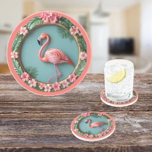 Balancierender Flamingo Rund Sandstein Getränkeuntersetzer