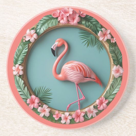 Balancing Flamingo Round Sandstone Getränkeuntersetzer (Vorne)