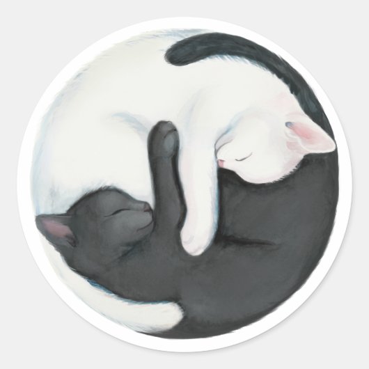 Balancing Yin Yang Cats: Schwarze und weiße Kätzch Runder Aufkleber (Vorderseite)