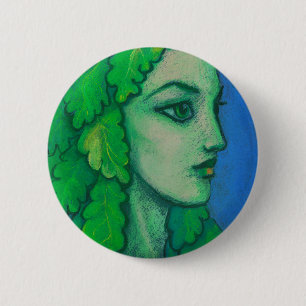 Balanis, Dryade, grüne Blätter, Waldgöttin, Kunst Button