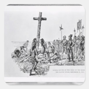 Balboa das Kreuz auf dem Ufer gründend Quadratischer Aufkleber