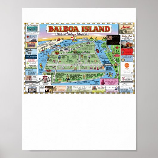 Balboa Island, Newport Beach, Cartoon Karte Poster (Vorne)