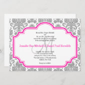 Balck Damask Hot Pink White Wedding Einladungen (Vorne/Hinten)