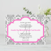 Balck Damask Hot Pink White Wedding Einladungen (Stehend Vorderseite)