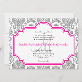 Balck Damask Hot Pink White Wedding Einladungen