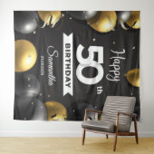 Balck und Goldballons 50. Geburtstag Wandteppich (Beispiel (Horizontal))