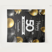 Balck und Goldballons 50. Geburtstag Wandteppich (Vorderseite (Horizontal))