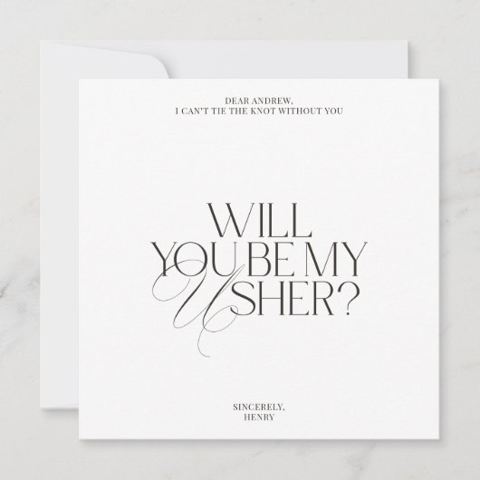 Balck & White Modern Classic Usher Proposal Card Einladung (Vorderseite)