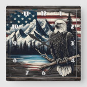 Bald Adler am Bergsee mit Flagge Quadratische Wanduhr (Vorderseite)