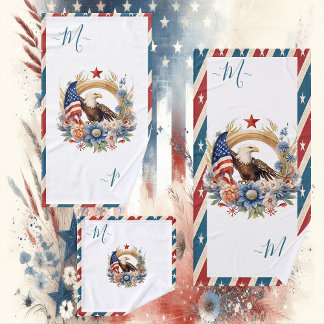 Bald-Adler-Amerikanischer Flaggenstern und Streife Badhandtuch Set