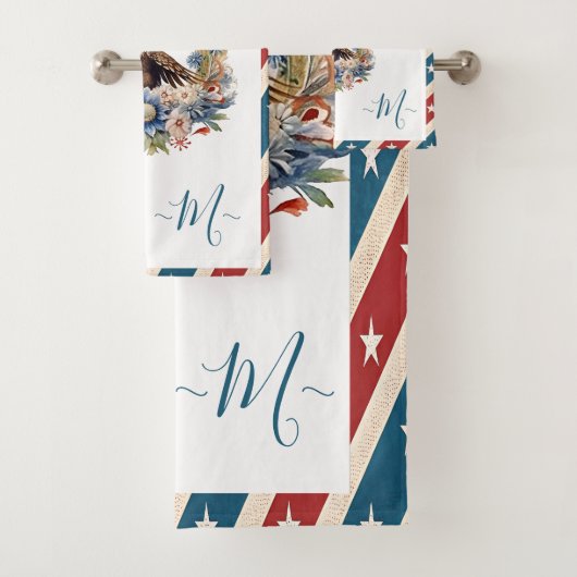 Bald-Adler-Amerikanischer Flaggenstern und Streife Badhandtuch Set (Insitu)