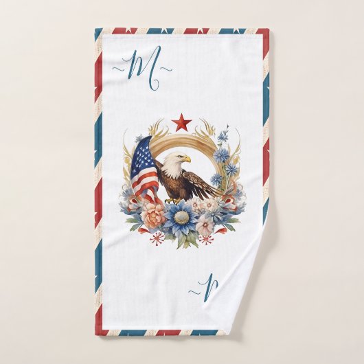 Bald-Adler-Amerikanischer Flaggenstern und Streife Badhandtuch Set (Handtuch)
