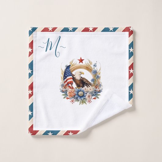 Bald-Adler-Amerikanischer Flaggenstern und Streife Badhandtuch Set (Waschlappen)