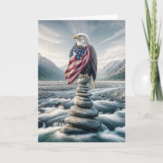Bald Adler auf Cairn mit amerikanischer Flagge Karte (Vorderseite)