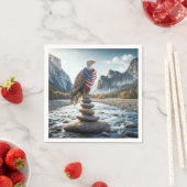 Bald Adler auf Cairn mit amerikanischer Flagge Serviette (Beispiel)