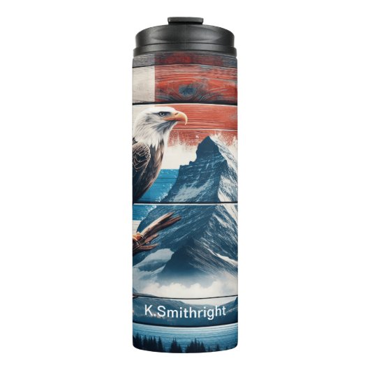 Bald-Adler auf der rustikalen Flagge Thermosbecher (Vorderseite)