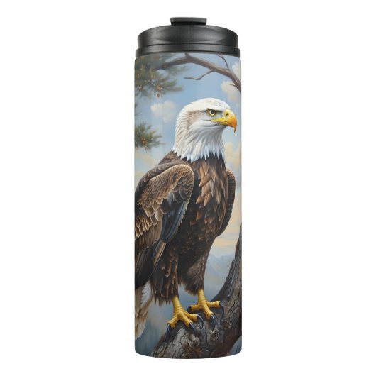 Bald-Adler auf einem Baum-Ölgemälde Thermosbecher (Vorderseite)