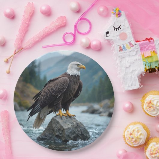 Bald Adler auf einem Felsen Pappteller (Party)