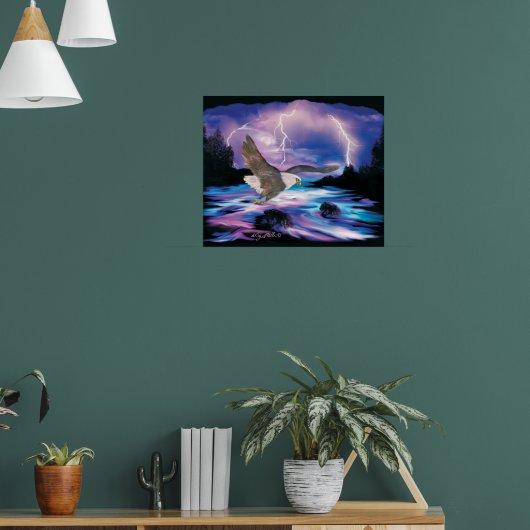 Bald-Adler, der über Flussposter fliegt Poster (Wohnzimmer 1)