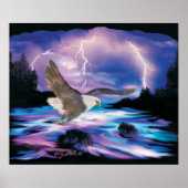 Bald-Adler, der über Flussposter fliegt Poster (Vorne)