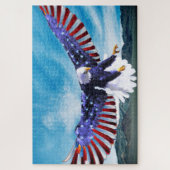 Bald-Adler fliegt mit amerikanischer Flagge am Him Puzzle (Vertikal)