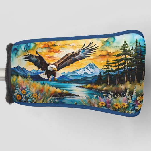 Bald-Adler-Jagd auf Wildblumen Golf Headcover (Vorderseite)
