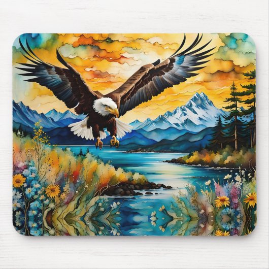 Bald-Adler-Jagd auf Wildblumen Mousepad (Vorne)