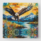 Bald-Adler-Jagd auf Wildblumen Quadratische Wanduhr (Vorderseite)