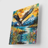 Bald-Adler-Jagd auf Wildblumen Quadratische Wanduhr (Winkel)