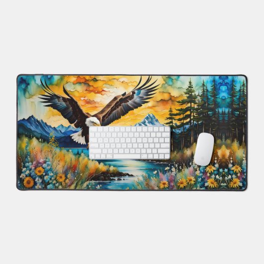 Bald-Adler-Jagd auf Wildblumen Schreibtischunterlage (Tastatur & Maus)