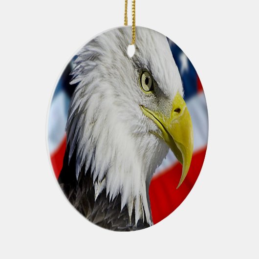 Bald-Adler-Kopf und eine amerikanische Flagge Keramik Ornament (Rechts)