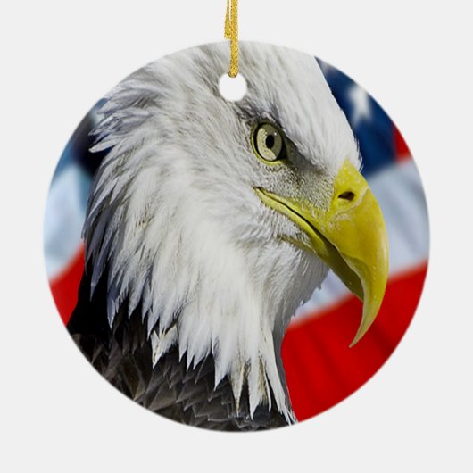 Bald-Adler-Kopf und eine amerikanische Flagge Keramik Ornament (Hinten)