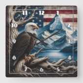 Bald-Adler mit amerikanischem Flag-Hintergrund Quadratische Wanduhr (Vorderseite)